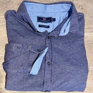 Vineyard Vines Slim Fit 100% Heather Blue Button Down Long Sleeve Shirt Large L